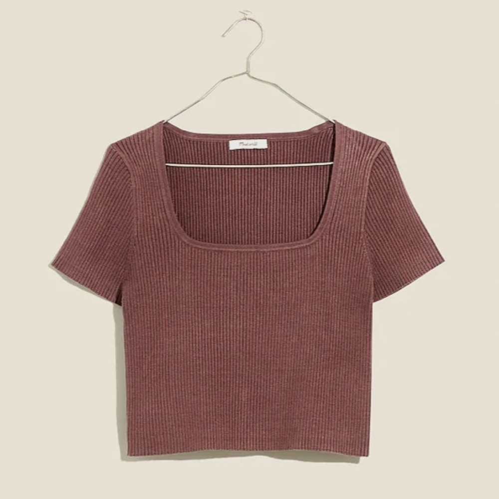 NWT Madewell Square-Neck Crop Sweater Tee Fig Purple